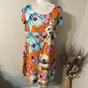 Chico's Reversible Multicolor Floral & Animal Print Shift Slit Sleeve Dress 10 ?